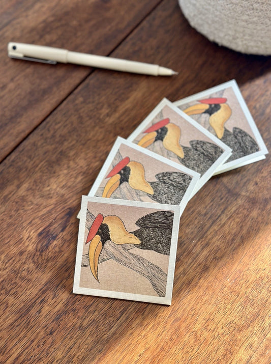 Set of Four Greeting Cards: Wildlife (The Great Indian Hornbill)