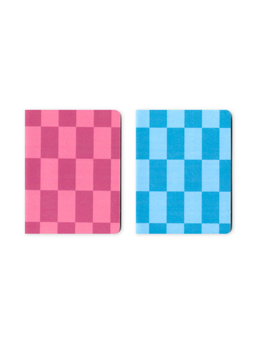Set of 2 Blue and Pink Check Pocket Notebooks