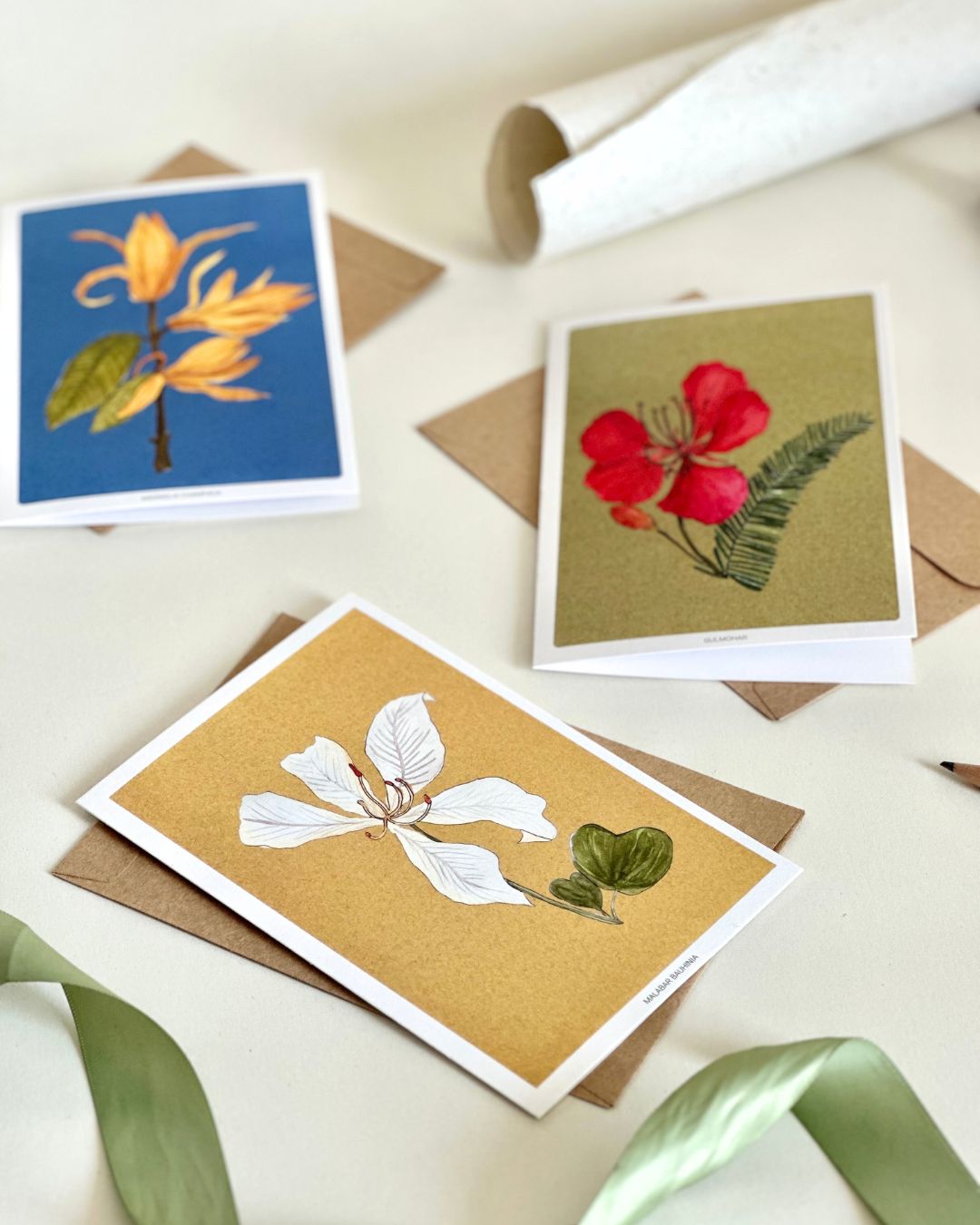 Boxed Set of 6 Greeting Cards: Indian Florals