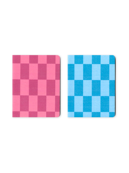 Set of 2 Blue and Pink Check Pocket Notebooks