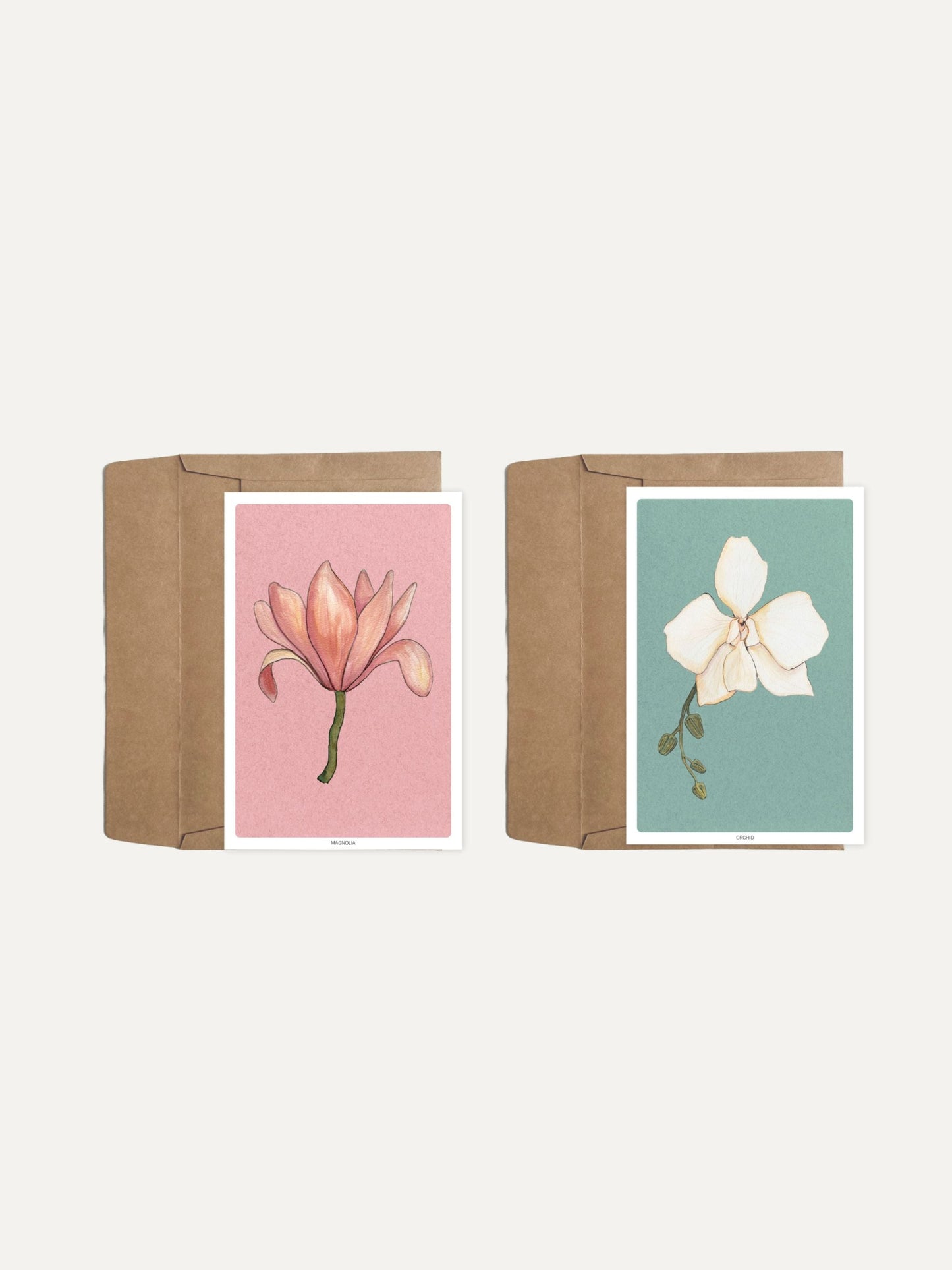 Two floral prints in cardboard boxes on a white background